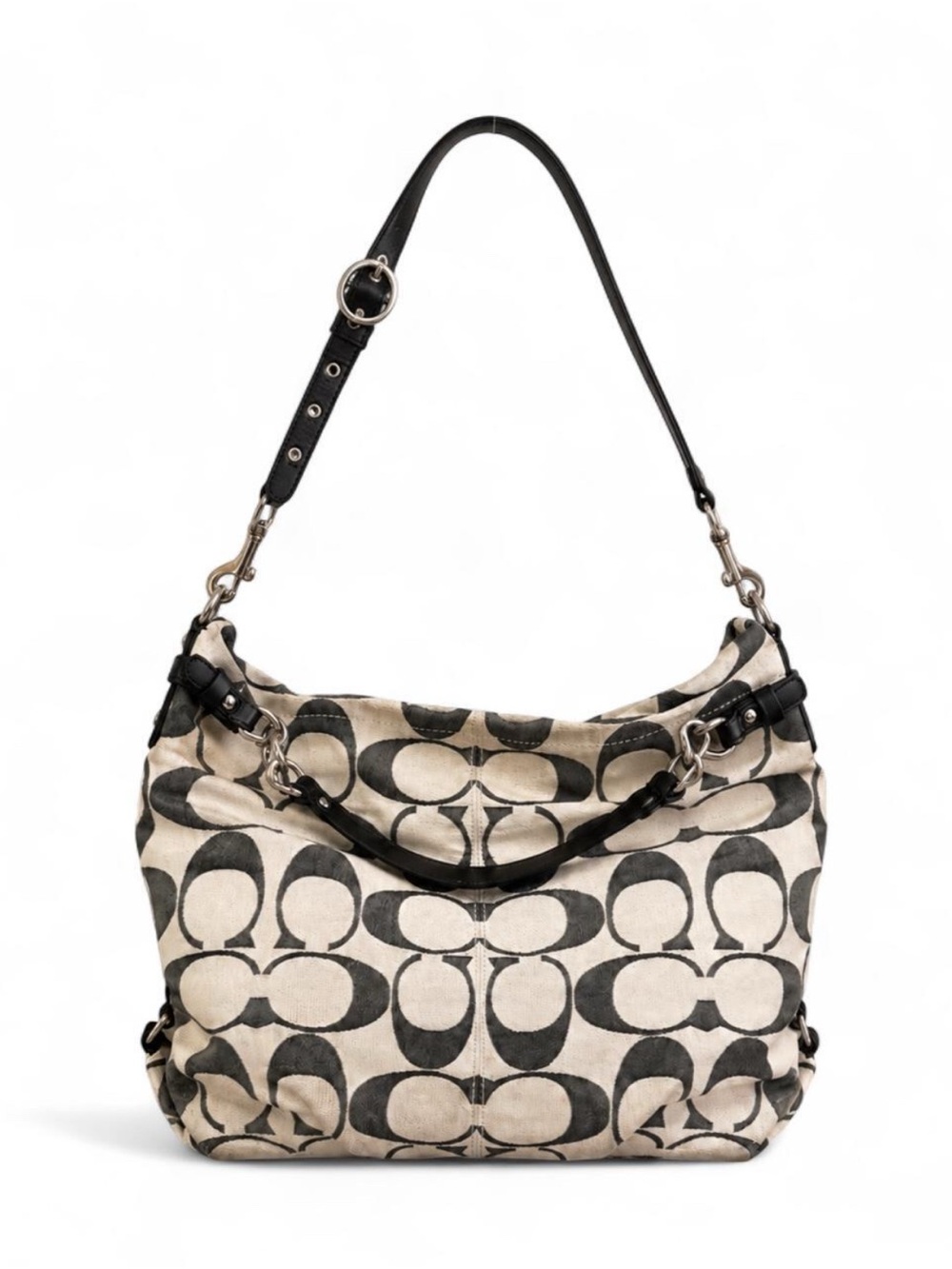 COACH Brooke Signature Sateen Satchel Shoulder Bag Cream and Black